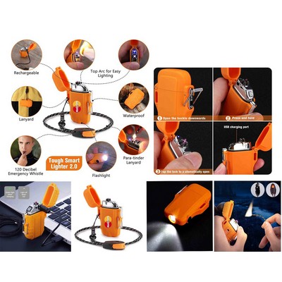 Kidder USB Rechargeable Flameless Lighter with Flashlight (Orange)