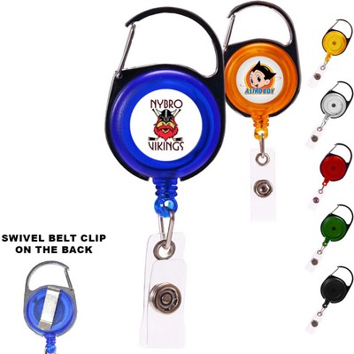 Transparent Round Carabiner Badge Reel w/ Swivel Belt Clip