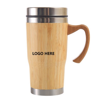 15 OZ Bamboo Vacuum Strainer Insulated Cup With Handle