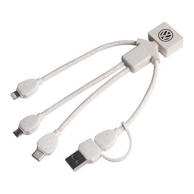 Eco Friendly Biodegradable Wheat Straw Charging Cable with Type C, Lightning and Micro USB Connector