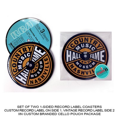 1-Sided Record Label Coasters - Set of 2 - Custom Cello Pouch (Label on Front)