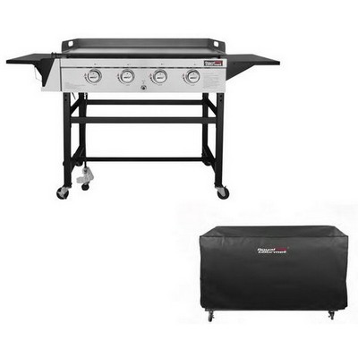 Keg Products Black/Silver 4-Burner Open Cart Design Gas Griddle w/Grill Cover