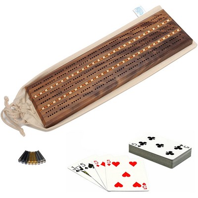 Deluxe Cribbage Set - Solid Wood with Inlay Sprint 3 Track Board