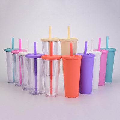 Double Plastic Large Hole Straw Bottle 24oz