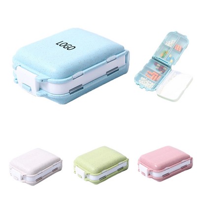 Wheat Straw 8 Compartments Pill Travel Box