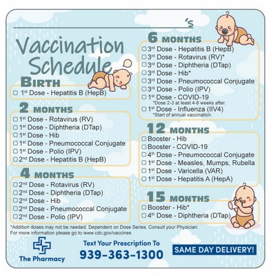 Health & Safety Laminated Infant Vaccination Schedule Magnet