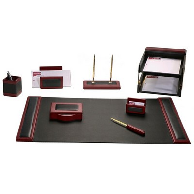 Wood & Leather Rosewood Brown Desk Set (10 Piece)