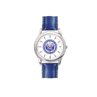 Ladies Blue Leather Strap Watch