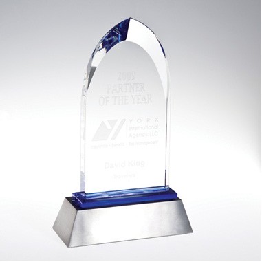 Dignity Blue Reflect Crystal Award W/Aluminum Base (Screen Printed)