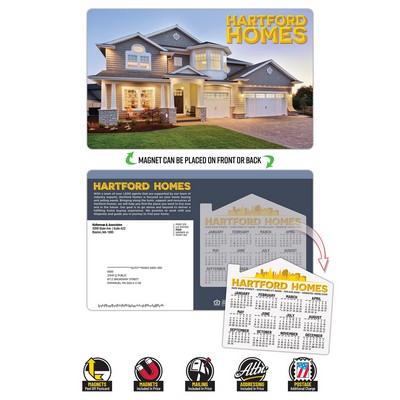 Magna-Peel Laminated Postcard (8.5x5.25; 14pt) with 4x3.5 House Shape Magnet (25 mil.)