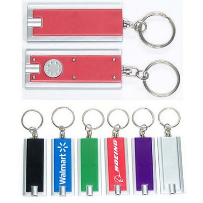 Slim Rectangle LED Flashlight Keychain w/Silver Trim (9 Week Production)