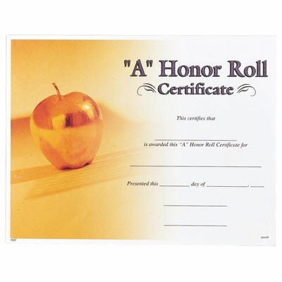 "A" Honor Roll Award Certificate