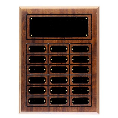 11¾" x 12¾" Cherry Finish Perpetual Plaque with 18 Plates