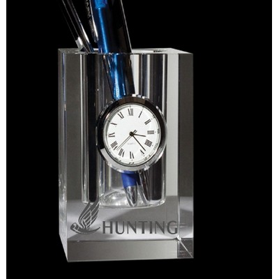 Crystal Pen Holder w/Clock