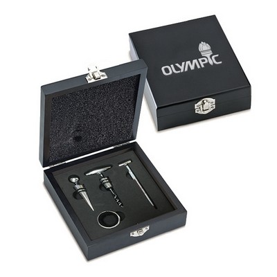 Wine Accessories Gift Set in Black Wooden Box