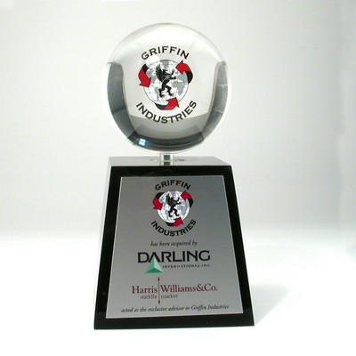 3 1/2" Sphere Lucite® Embedment Award on Base w/Bearing (4" x 4" x 4")