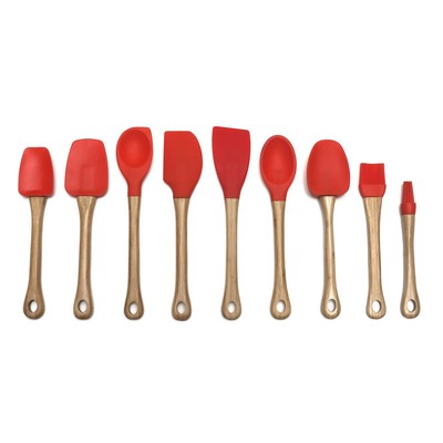 Silicone Red Spoon w/ Bamboo Handle