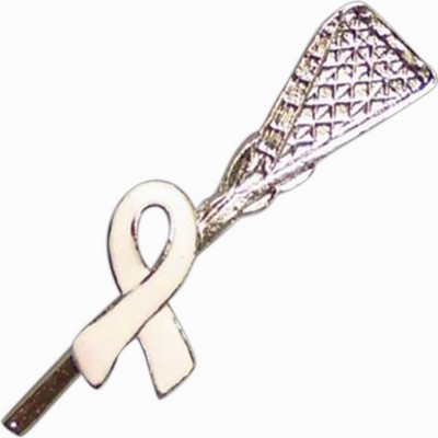 Awareness Ribbon with Lacrosse Racquet Pin