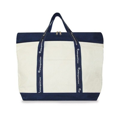 Two Tone Tote Bag w/Deluxe Recessed Top Zipper & Motif Ribbon