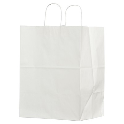 Food Service Paper Shopping Bags, White Kraft, Ink Printed - Bistro 10" x 6¾" x 12"