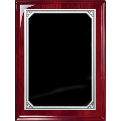 Rosewood Piano Finish Plaque, Black-Silver Brass Plate, 9"x12"