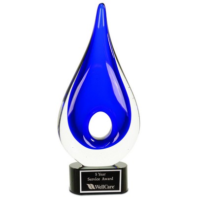 11 1/4" Blue Round Window Rain Drop Art Glass Award