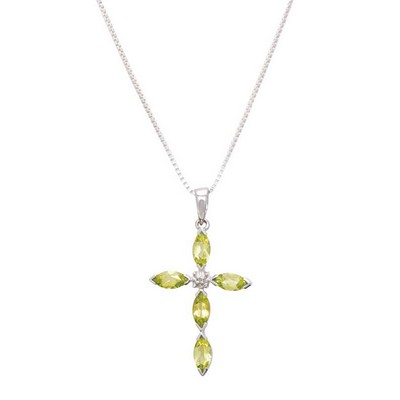 Peridot & Diamond Cross Pendant Necklace