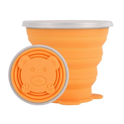 320 ml Cartoon Bear Silicone Foldable Coffee Cup w/Lid