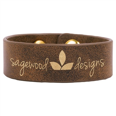 Laserable Leatherette 1" Cuff Bracelet – Rustic/Gold