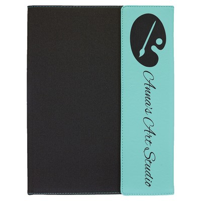 9-1/2" x 12" Teal Leatherette and Black Canvas Portfolio with Notepad, Laserable