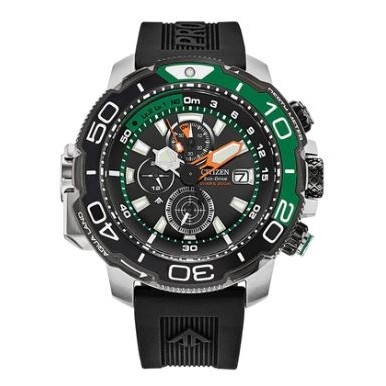 Citizen® Men's Eco-Drive® Promaster Aqualand Dive Watch w/Black Strap & Green Accents