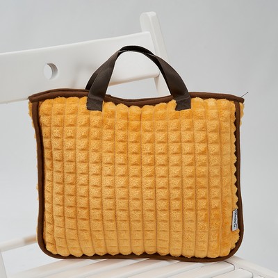 4-in-1 TRAVEL COZY BLANKET-PILLOW-BAG Luxury Premium Plaid Embossed Plush Velour Yellow Alesia C.