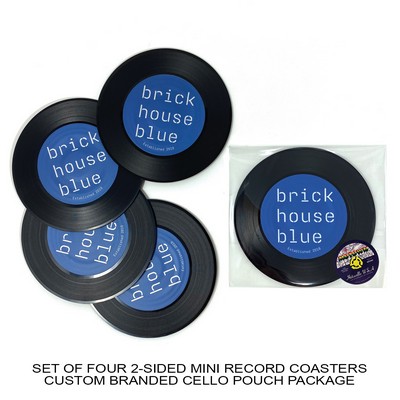 2-Sided Mini Record Coasters - Set of 4 - Custom Cello Pouch (Label on Front)