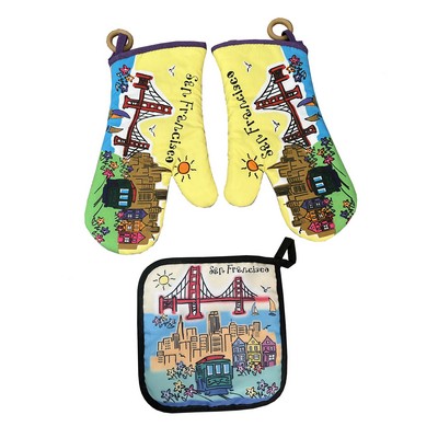 Set of Cottom Pot Holder and Oven Mitt