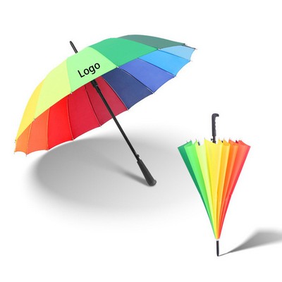 Windproof Large 16 Bone Handle Rainbow Umbrella