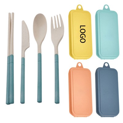 Wheat Straw Cutlery Spoon Knife Fork Utensils Set With Case