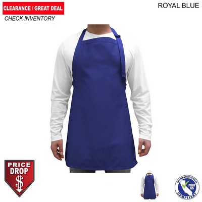 Discounted Twill Bib Apron, 25x28, No Pockets, Adjustable Neck, Blank Only, In Stock