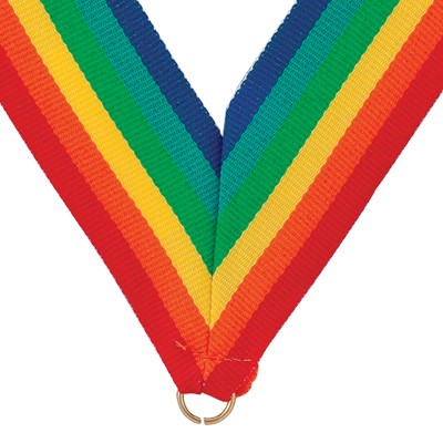 1½" Wide V-Neck Rainbow Ribbon w/Metal Ring