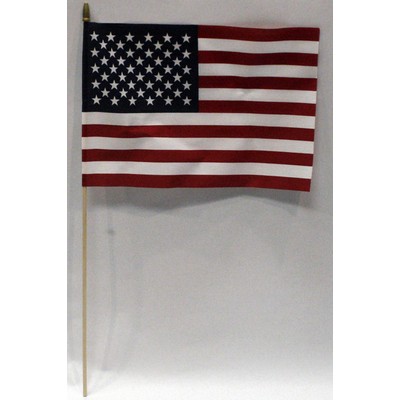 No-Fray Poly-Cotton USA Stick Flag with Gold Spear Tip (12"x18")