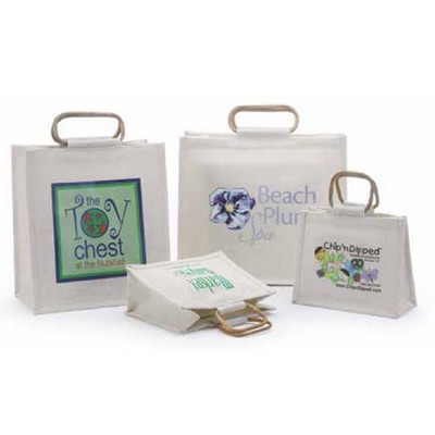 Premier Line Jute Shopping Bags w/Cane Handle Screen Print (13"x8"x14")