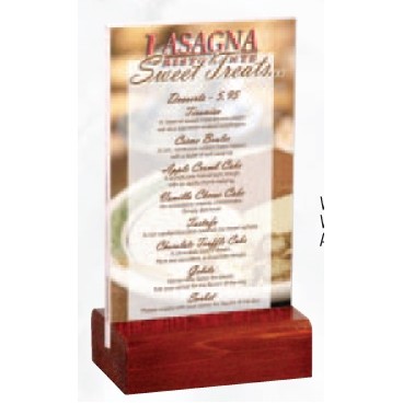 Wood Base Menu Table Tent W/Clear Removable Acrylic Insert (5"x7" Insert)