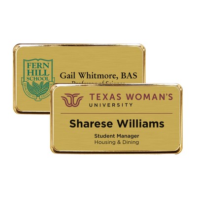 Gold Framed Name Badge w/Full Color Imprint & Personalization (2 15/16" x 1 5/8")