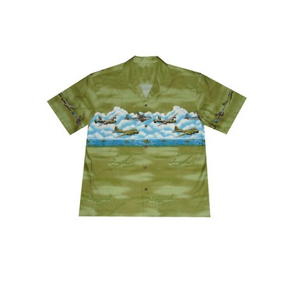 Hawaiian Tropical Military Border Print Shirt / Airplanes - Circa WWII