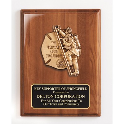 Walnut Piano Finish Plaque, Fireman, 9x12"