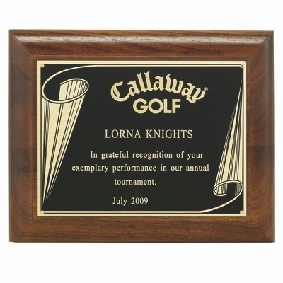 Horizontal Walnut Finish Plaque w/Black & Gold Scroll Plate (10"x8")