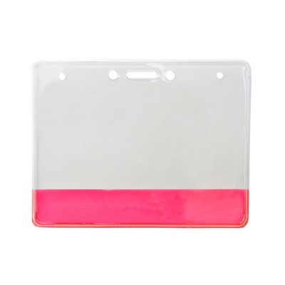 4.00" W x 3.00" H - Horizontal Clear Vinyl Badge Holder with Colored Bar (Blank)