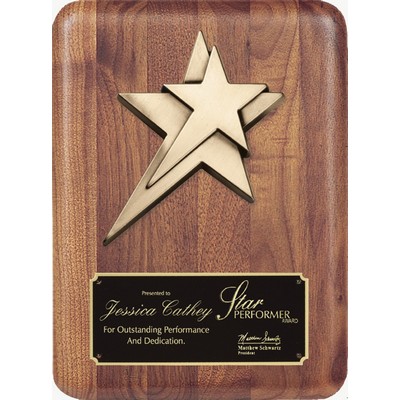 American Walnut Finish Plaque with Cast Metal Stars, 8"x10"