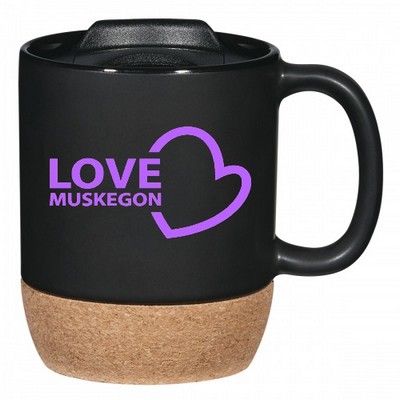 14 OUNCE BLACK MATTE MUG WITH NATURAL CORKY BOTTOM AND PP SLIDE CLOSURE Corky Black Matte Mug