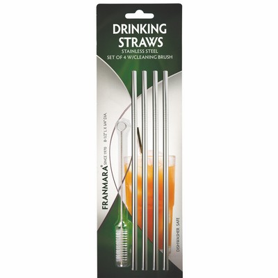 Straight Stainless Steel Straws & Cleaning Brush Set