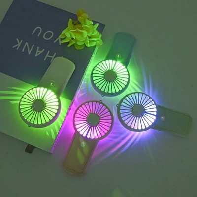 USB Mini Handheld Fan with 7 Color LED Lights, Rechargeable Fan with Stand, 3 Speed Lower Noise Fan